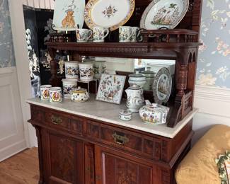 Antique Eastlake marble top buffet