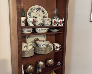 Large Eastlake bookcase with Lenox Christmas china