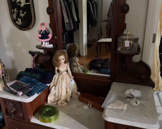 Antique marble  top mirrored dresser