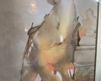 Large watercolor "The Cellist" by Ogle