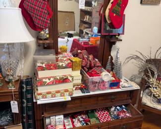 Large antique Eastlake mirrored marble top dresser...obviously in the Christmas room!