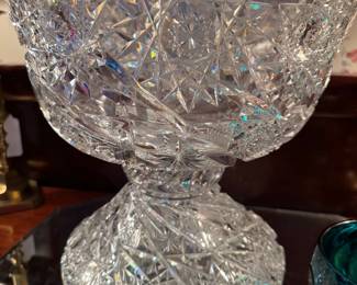 Large American brilliant punchbowl and stand