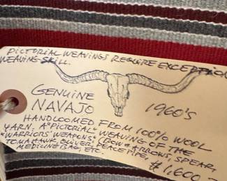 Tag on Navaho weaving...not our price LOL