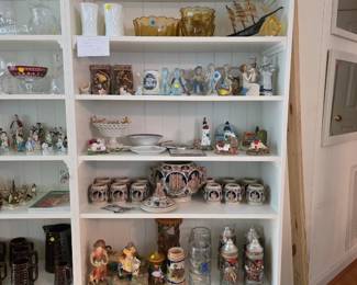 Milk glass vintage German stein figurines IKEA bookcase