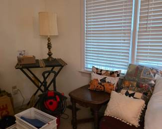 Folding workbench lamp storage baskets end table pillows