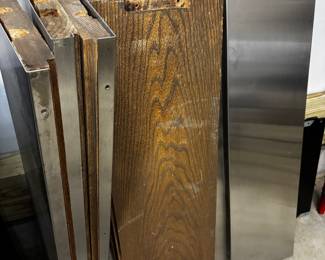 1940/50’s solid 1.75” oak boards salvaged from a courthouse in North Carolina, with a sleeve of stainless steel. Stunning grain