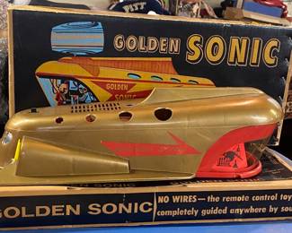 Vintage Golden Sonic Spaceship with Original Box