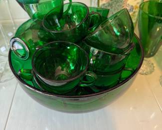 Green Punch bowl and cups