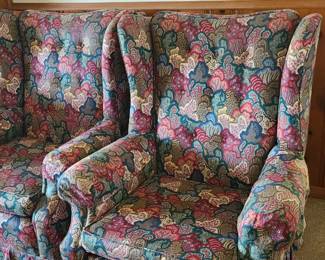Two high back chairs, there is some wear on the arms.