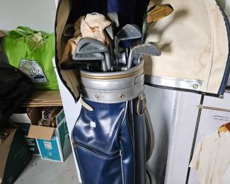 Golf clubs and bag.
