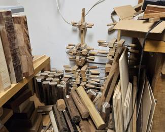 Furniture clamps, and hardwood blanks. (items sold separately).