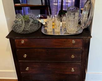 Rustic Chest with Silver Plate & Glass