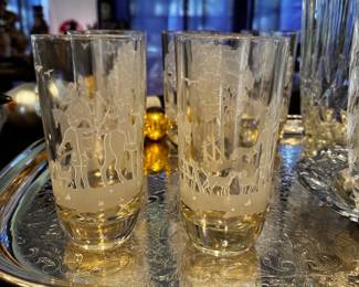 Set of Vintage Barware with Equestrian Theme