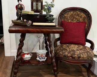 Petite Arm Chair, Table w/ Barley Twist Leg