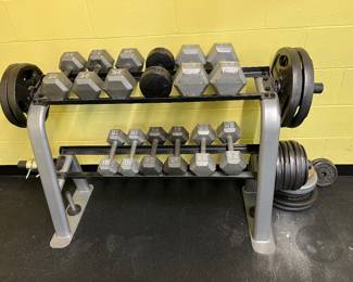 Dumbbells and weights and weight rack