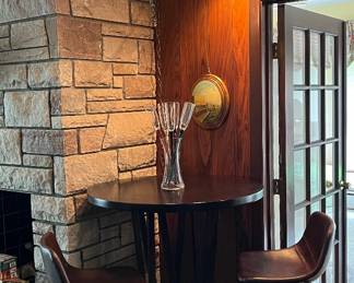 Pub table with two chairs, leather seats