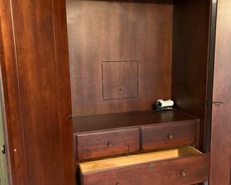 Dunham armoire solid wood cedar line drawers, and rod to hang clothing