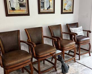 Frontage four swivel leather counter stools