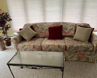Sofa and glass coffee table