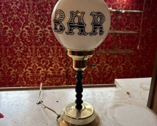 Lot #1 Vintage BAR Globe Table Lamp Milk Glass Shade Brass Base Black Turned Stem