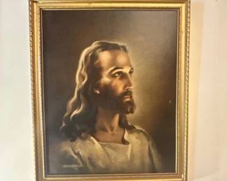 Lot #179 Warner Sallman Head of Christ Print 1941 Kriebel Bates Gold Frame Religious