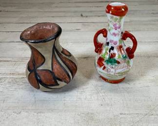 Lot #151 Vintage Pueblo Pottery Vase & Japanese Kutani Porcelain Miniature Vase Lot