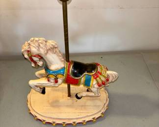 Lot #16 Carousel Horse Resin Figurine Statue w/ Brass Pole Round Base Multicolor