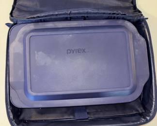 Lot #3 Pyrex Portables Insulated Carrier Bag Blue with Glass Baking Dish Set Lids