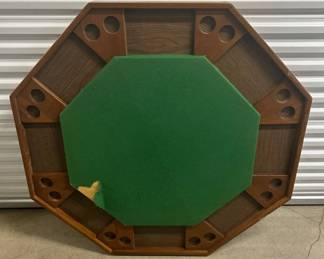 Lot #229 Octagonal Wood Poker Table Top Green Felt 8-Player Chip Tray Cup Holders 48in