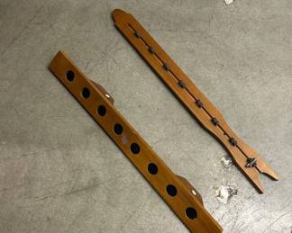 Lot #239 Vintage Wood Billiard Pool Cue Wall Rack Holder 8-Cue & Bridge Rest Set