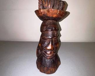 Lot #35 Hand Carved Hardwood African Folk Art Figure Bowl Totem Sculpture Signed 12in