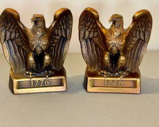 Lot #19 Pair Brass-Tone 1776 American Bald Eagle Bookends Patriotic Federal Style