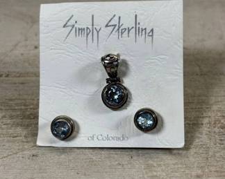 Lot #64 Simply Sterling of Colorado 925 Blue Topaz Bezel Pendant Stud Earrings Set