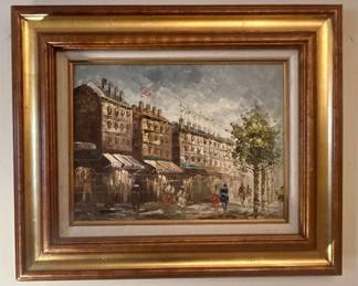 Lot #176 Burnett Signed Oil on Canvas Paris Street Scene Impressionist Painting Gold Frame