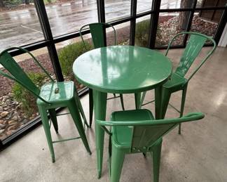 Lot #243 Green Metal Tolix-Style Bar Height Bistro Table 4 Counter Stools Set Indoor