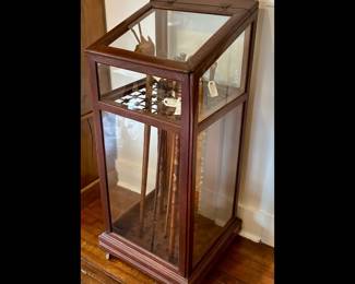 Early 20th Century Antique Cane Display Case, solid oak, stepped bottom, holds 49 canes, original glass