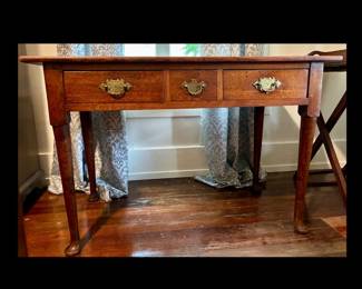 Georgian style “Low Boy”, 19th century or earlier, solid oak, brass pulls, pad feet