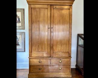 19th Century three piece English washed pine Linen Press, dovetail construction, plinth base, moulded cornice. 82 high , 46 wide, 21 deep
