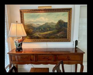 Three drawer country French console. 74.5”w x 34”h x 17”d