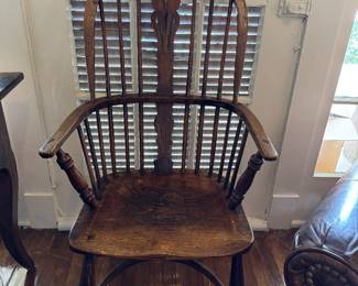 Antique Yeoman’s Windsor Chair with stick-hooped back and arms, and a crinoline stretcher