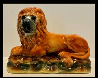 Antique English Staffordshire Lion . 13”w x 9.5”h