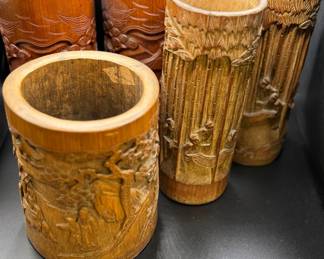 Chinese carved bamboo brush pots, bitong.