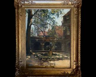 Attributed to Alberta Kinsey, American, Louisiana, 1875-1952, titled verso, “Courtyard French Quarter”, 1923, “Alberta Kinsey is the Artist”, 22” high by 18” wide