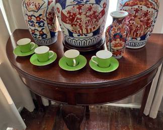 Meiji Period Japanese Imari on a Demilune folding games table.
