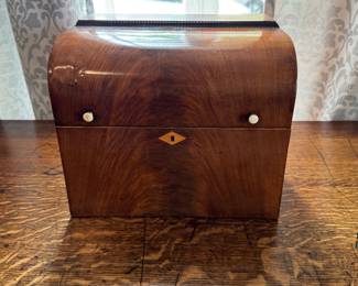 Antique domed tantalus box with fitted interior, without bottles