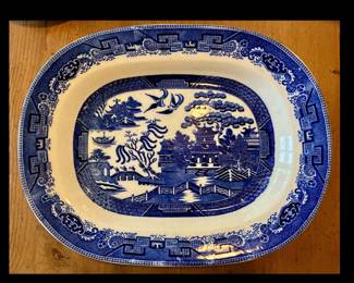 Blue Willow Serving Platter, 18 1/2 by 14 1/2, Stamped “Made in England”, verso