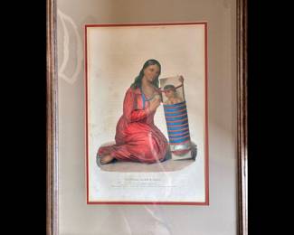 “Chippewa Squaw and Child”, hand colored lithograph circa 1838, taken from “North American Indian Portraits” by McKenney and Hall