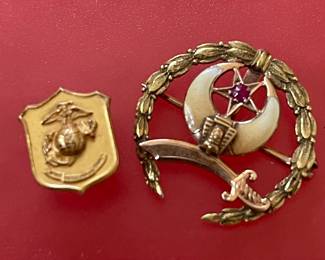 Gold Marine Corps & Shriners Pin
