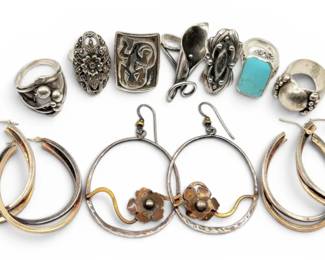 Abstract Sterling Silver Rings  Earrings 63g Total