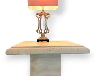 Travertine Side Table With Lamp